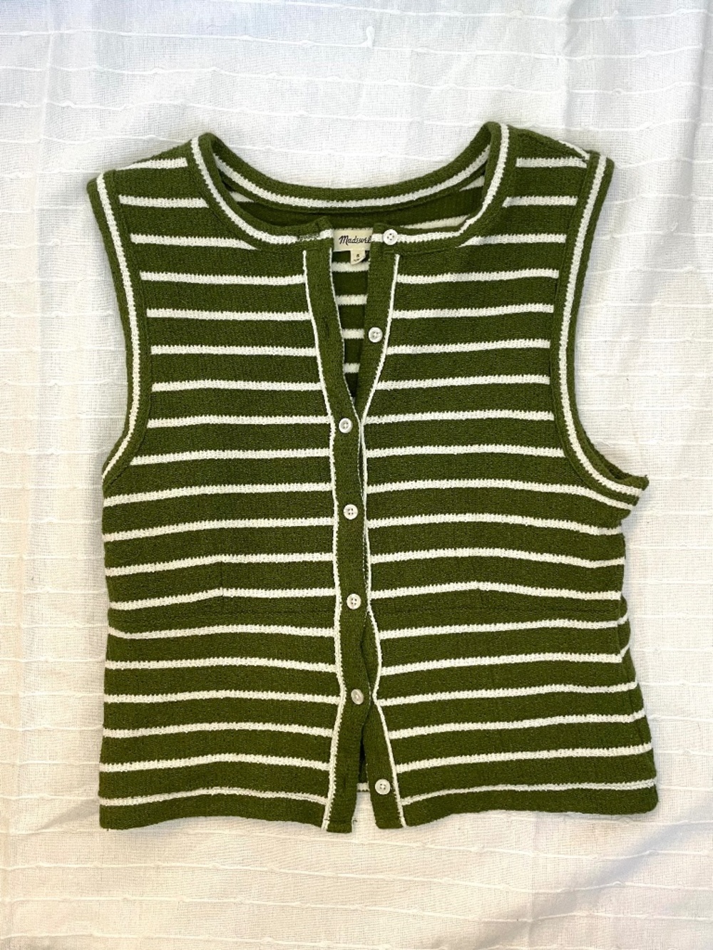 Madewell Green/Ivory Knitted Button Down Vest Top - Women's S - Picture 3 of 5